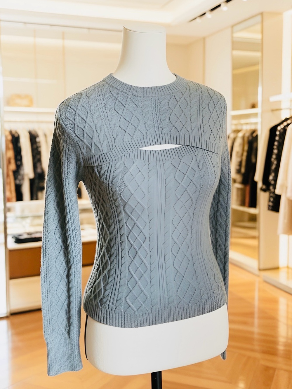 Love Tree Textured Cutout Sweater in Soft Slate Blue - Size Small, New